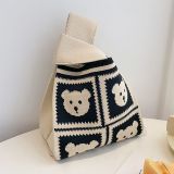 Handbag Women Knitting Bucket Bag Versatile Hand Carry Casual Tote Bag Lunch Bag