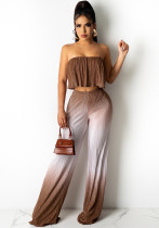 Summer Ombre Pleated Strapless Casual Two-Piece Pant Set