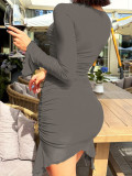 Sexy Fall Long Sleeve Hollow Ruched Bodycon Women Dress