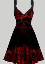 Vestido de festa cosplay de halloween plus size estampa gótico vestido evasê feminino