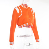 Jaqueta de beisebol de botão curto de manga comprida contrastante cor outono moda all-match casaco para mulher