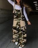 Women Fall Print Lace-Up Overalls