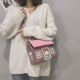 Women Contrasting Color Small House Messenger Bag Handbag