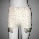 Women Super Glitter Diamond Fishnet High Waist Shorts Casual Rhinestone Shorts
