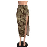 Women Camouflage Denim Skirt