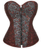 Women French court style corset floral herringbone zipper corset