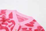 Women autumn color-block v-neck button-down knitting Top