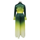 Women Ombre Bell Bottom Sleeve Top and Pleated Wide Leg Pants Two-Piece Set