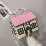 Women Contrasting Color Small House Messenger Bag Handbag