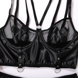 Women Mesh Strap PU Leather Sexy Lingerie