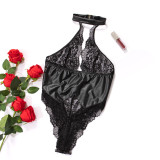 Women Lace PU Leather one-piece Sexy Lingerie