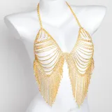 Women Sexy Rhinestone Bikini Bra Shiny Tassel Body Chain