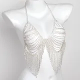 Women Sexy Rhinestone Bikini Bra Shiny Tassel Body Chain