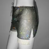 Women Super Glitter Diamond Fishnet High Waist Shorts Casual Rhinestone Shorts