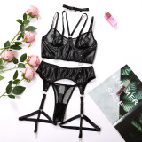 Women Mesh Strap PU Leather Sexy Lingerie