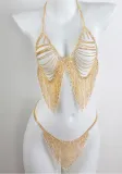 Women Sexy Rhinestone Bikini Bra Shiny Tassel Body Chain