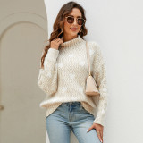 Chenille Heart Print Sweater Women's Autumn And Winter Half-High Collar Loose Knitting Shirt