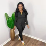 Women's Fall/Winter Solid Color Zip Pocket Cargo Jumpsuit