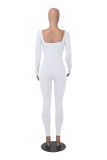 Women's Solid Color Long Sleeve Ribbed Square Neck Low Back Butt Lift Slim Athletic Jumpsuit