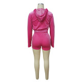 Women's Autumn Solid Velvet Hooded Long Sleeve Tight Fitting Two Piece Tracksuit