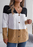 Autumn/Winter Casual Color Contrast Button Long Sleeve Knitting Cardigan Jacket Women's Clothing