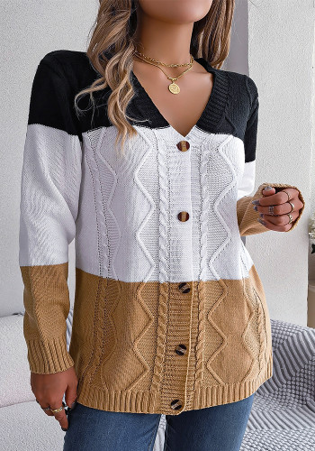 Giacca da donna in cardigan lavorato a maglia a maniche lunghe con bottoni a contrasto di colore casual autunno/inverno
