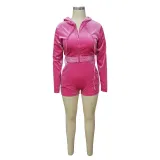 Women's Autumn Solid Velvet Hooded Long Sleeve Tight Fitting Two Piece Tracksuit