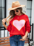 Winter Clothes Sweet Heart Print Round Neck Knitting Shirt Pullover Women's Sweater