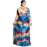 Fall Fashion Women's Colorful Tie Dye Printed Round Neck Plus Size Maxi Dress