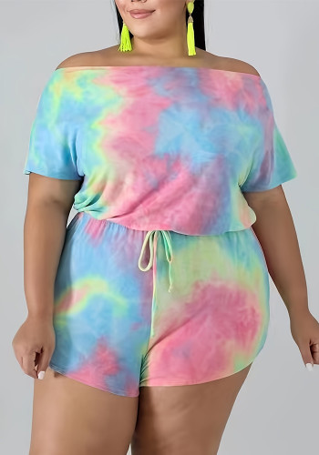 Women's Summer Clothing Off Shoulder Plus Size Two-Piece Shorts Set