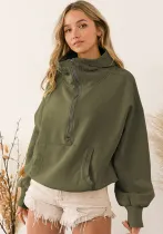 Women's Trendy Sports Drawstring Long Sleeve Top Half Zip Hoodie