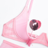 Sexy Open Chest With Nipple Stickers Sexy See-Through Mesh Four-Piece Lingerie Set Female