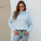 Chenille Heart Print Sweater Women's Autumn And Winter Half-High Collar Loose Knitting Shirt