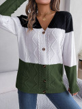 Autumn/Winter Casual Color Contrast Button Long Sleeve Knitting Cardigan Jacket Women's Clothing