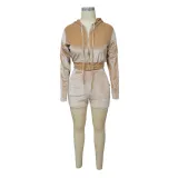 Women's Autumn Solid Velvet Hooded Long Sleeve Tight Fitting Two Piece Tracksuit