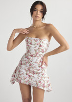 Trägerloses, florales, schmales Kleid mit niedrigem Rücken, lässiges Urlaubs-Sexy-Minikleid für Damen
