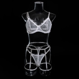 Summer Erotic Lingerie Lace Sexy See-Through Thong Garter Belt Female Four-Piece Set