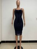 Summer Women's Sleeveless Low Back Straps Sequin Party Dress