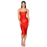 Summer Women's Sleeveless Low Back Straps Sequin Party Dress