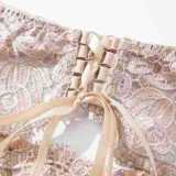 Ribbon Patchwork Flower Embroidery Sexy Garter Bra Lingerie Garter Set