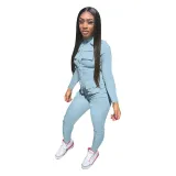 Women's Fall/Winter Solid Color Zip Pocket Cargo Jumpsuit
