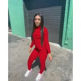 Women's Fall/Winter Solid Color Zip Pocket Cargo Jumpsuit