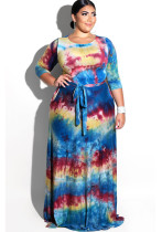 Fall Fashion Women's Colorful Tie Dye Printed Round Neck Plus Size Maxi Dress
