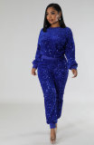 Women's Fashion Style Set Trendy Fall Casual Sequins Long Sleeve Two Piece  Pants Set