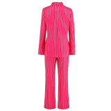 Autumn And Winter Fashion Casual Striped Blazer Jacket Straight Wide-Leg Trousers Two-Piece Suit