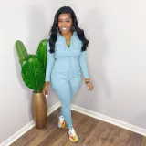 Women's Fall/Winter Solid Color Zip Pocket Cargo Jumpsuit