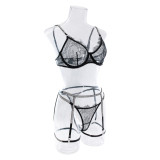 Summer Erotic Lingerie Lace Sexy See-Through Thong Garter Belt Female Four-Piece Set