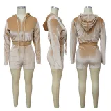 Women's Autumn Solid Velvet Hooded Long Sleeve Tight Fitting Two Piece Tracksuit