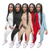Women's Fall/Winter Solid Color Zip Pocket Cargo Jumpsuit