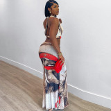 Women Printed Sexy Sleeveless Top and Skirt Two-Piece Set